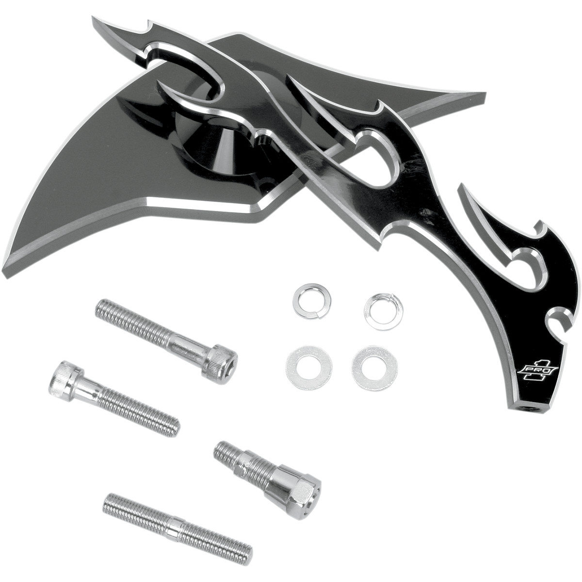 Pro-one Perf.mfg. #104230B - Mirror - Flame - Side View - Milled - Oblong - Black/Chrome - Right
