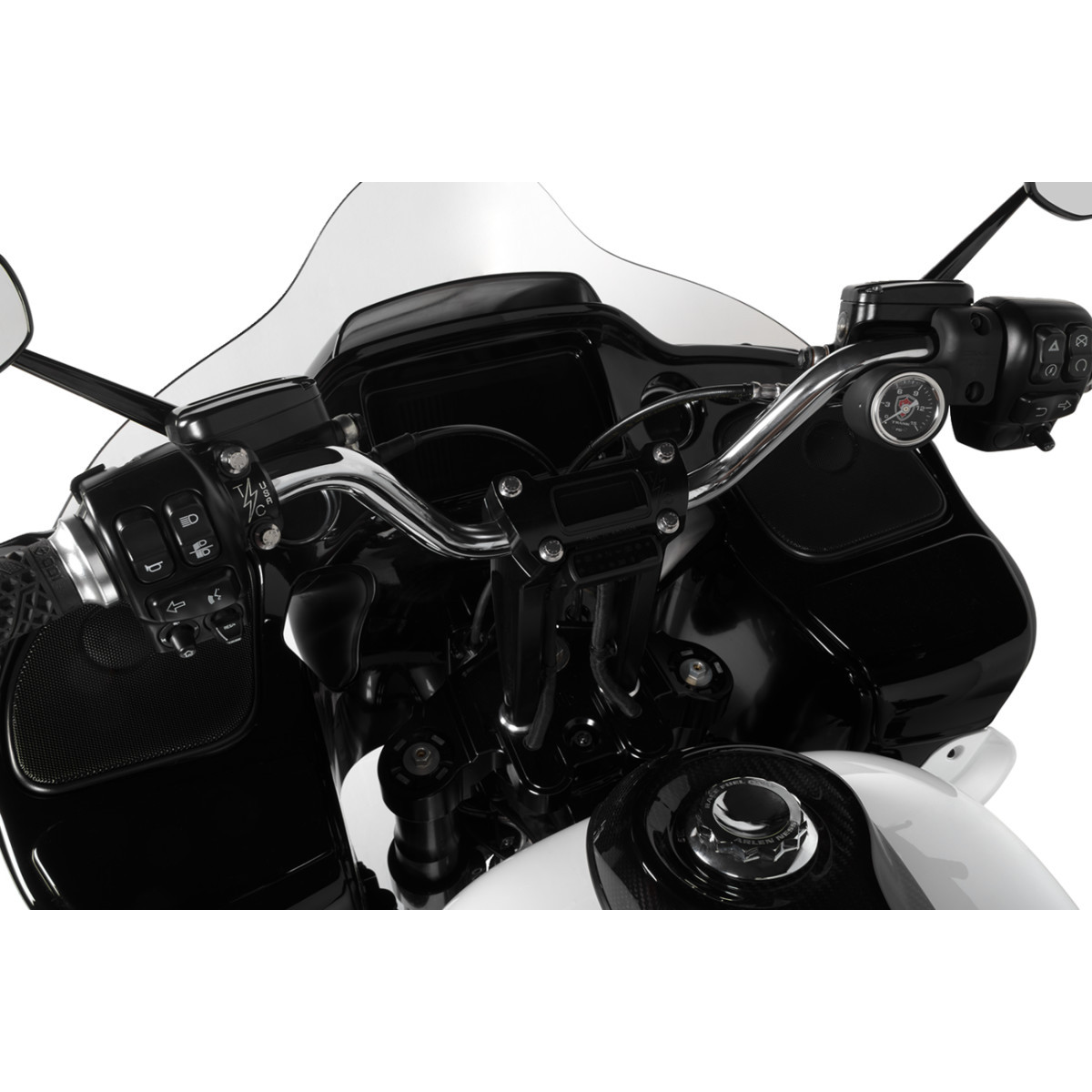 Thrashin Supply CO. #TSC-8025-1 - Handlebar Risers - Straight - 8" - Gauge Cutout - Black