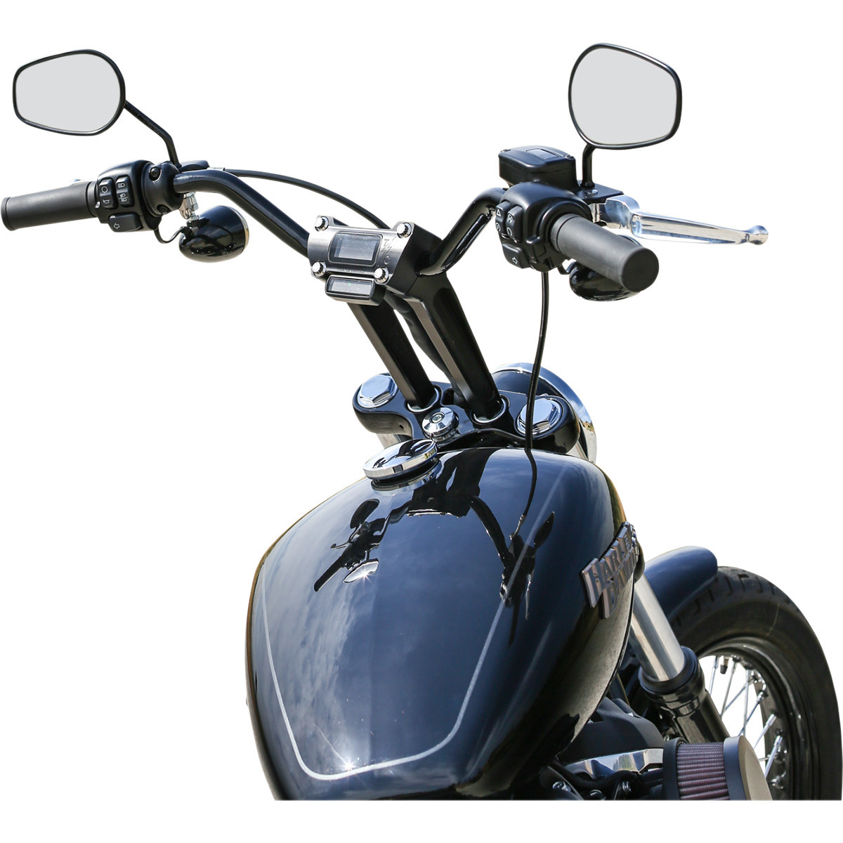 Thrashin Supply CO. #TSC-8025-1 - Handlebar Risers - Straight - 8" - Gauge Cutout - Black