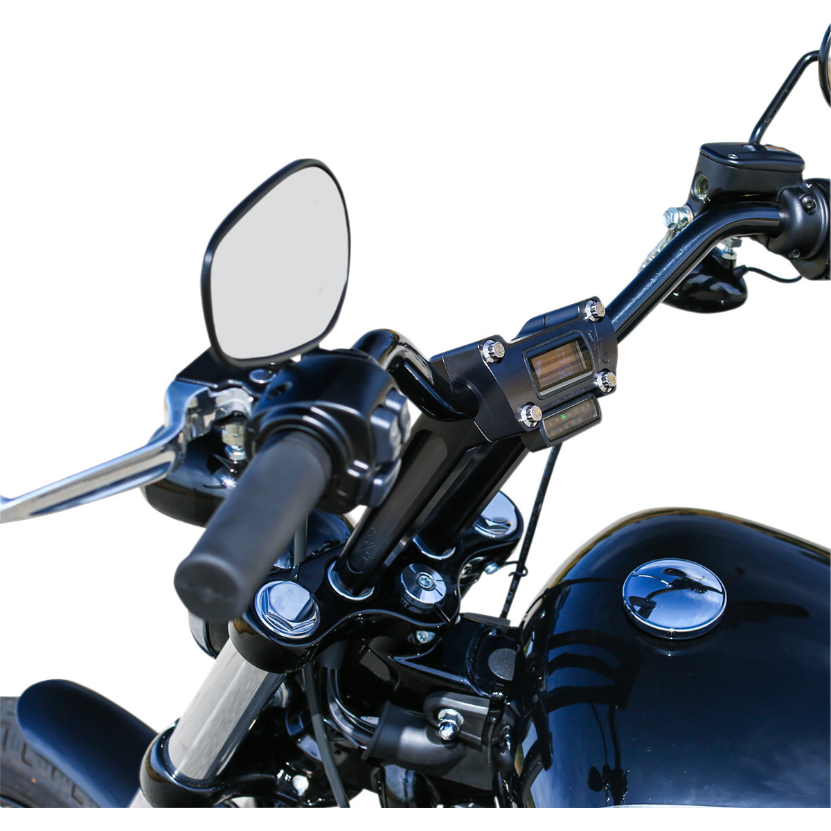 Thrashin Supply CO. #TSC-8025-1 - Handlebar Risers - Straight - 8" - Gauge Cutout - Black