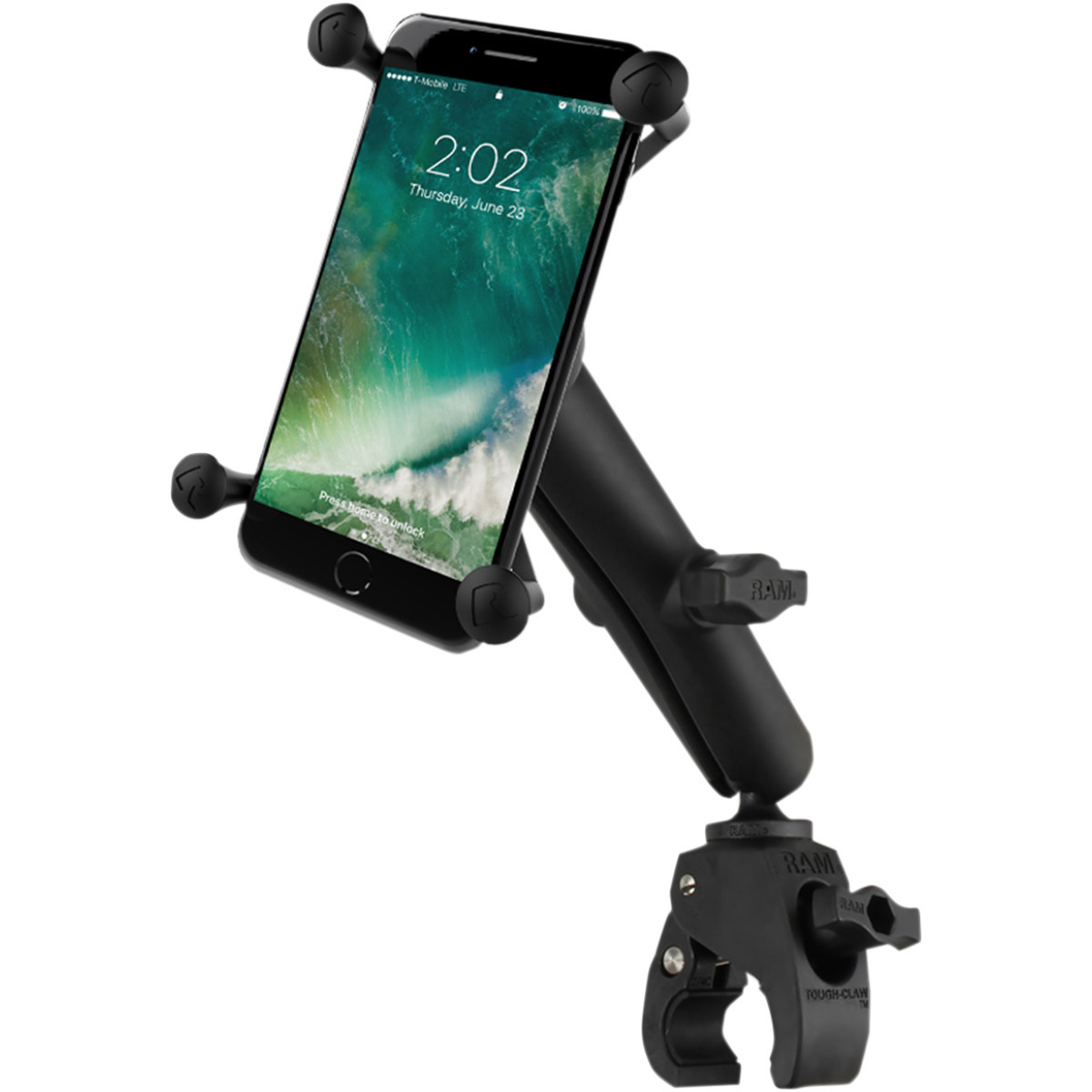 RAM Mounts #RAMB400CUN10U - Small Tough-Claw™ Base with Long Double-Socket Arm and Universal Ram® X-Grip® Cradle