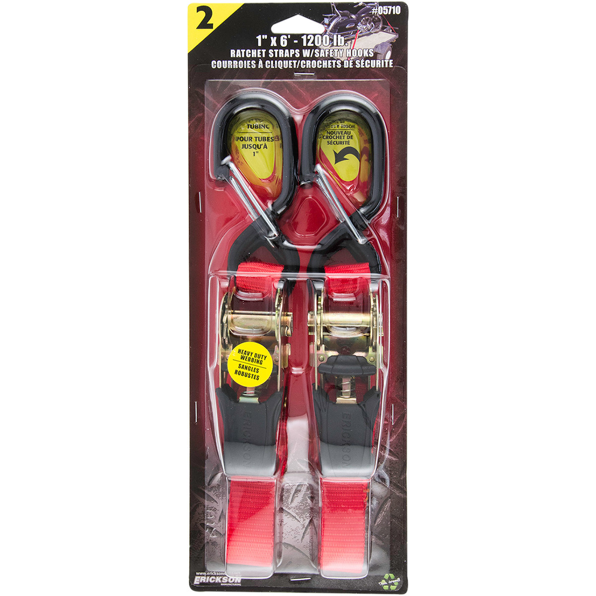 Erickson #05710 - Ratchet Straps - 1" x 6' - Red - Pair
