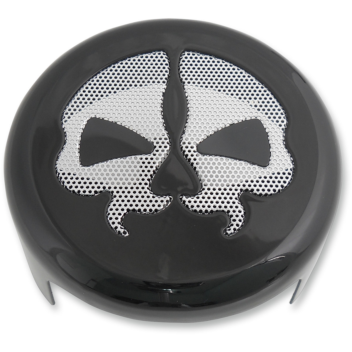 Drag Specialties - Horn Cover - Black with Chrome Skull