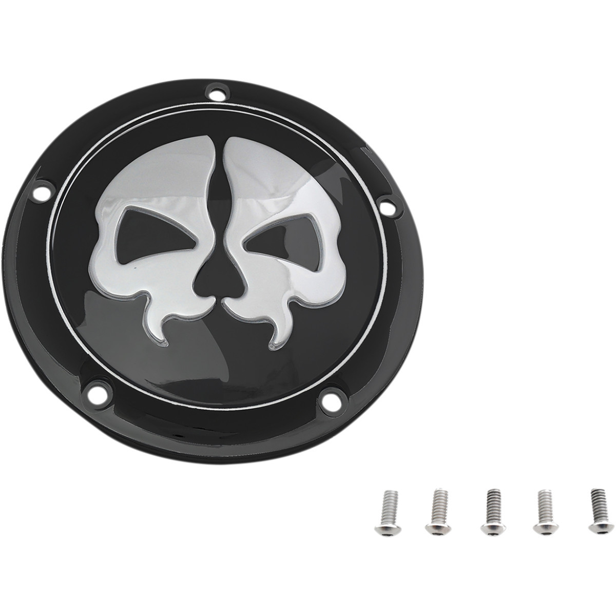 Drag Specialties - Derby Cover - Split Skull - 5 Hole - Black w/Chrome Skull - '99-'18 Big Twin