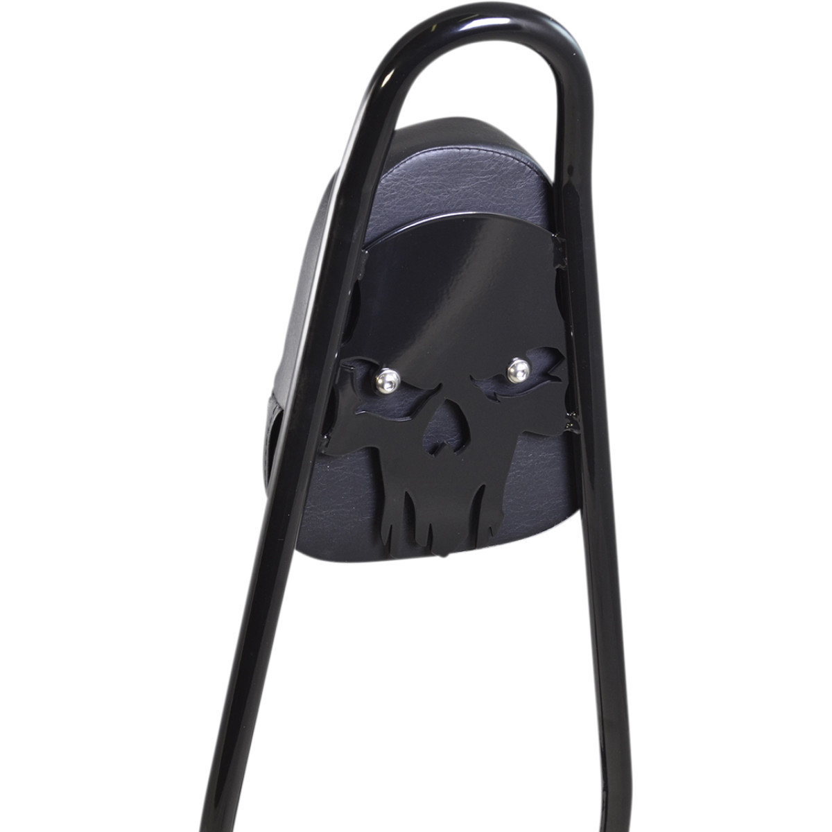Motherwell #156T18-GB-SK-WP - One-Piece Sissy Bar - Gloss Black - Skull - With Pad