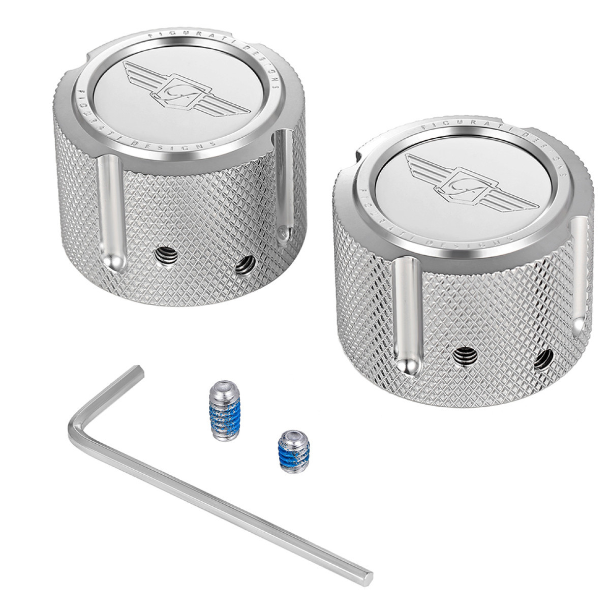 Figurati Designs #FD01-FAC-SS - Axle Nut Cover - Front - Stainless Steel - Figurati Designs Logo - Silver