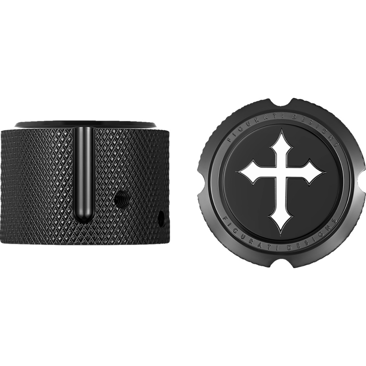 Figurati Designs #FD41-FAC-BK - Axle Nut Cover - Front - Stainless Steel - Cross - Black