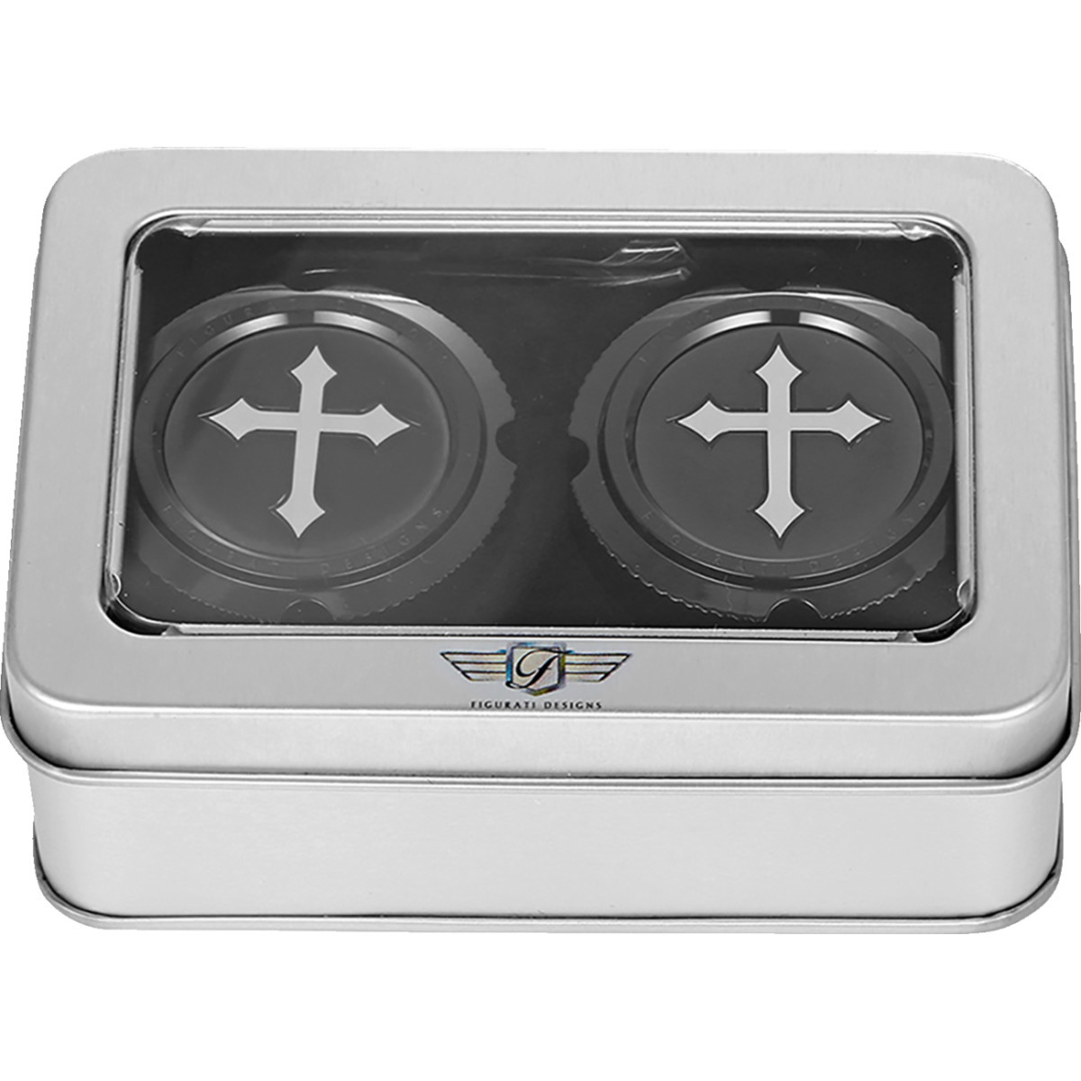 Figurati Designs #FD41-FAC-BK - Axle Nut Cover - Front - Stainless Steel - Cross - Black