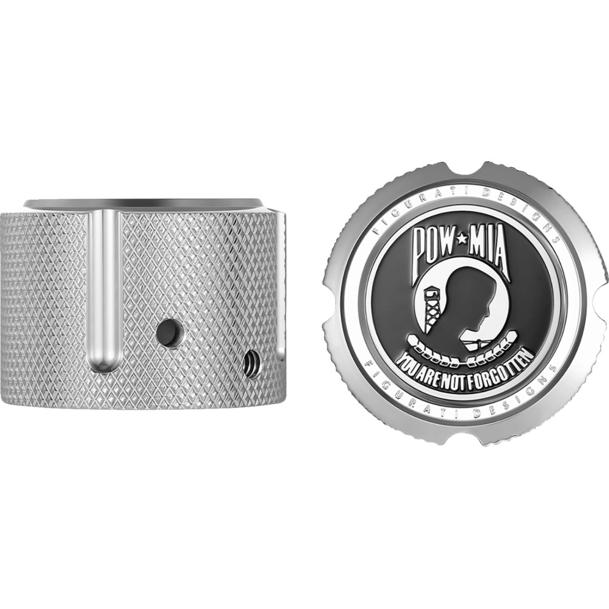 Figurati Designs #FD50-FAC-SS - Axle Nut Cover - Front - Stainless Steel - POW MIA - Silver