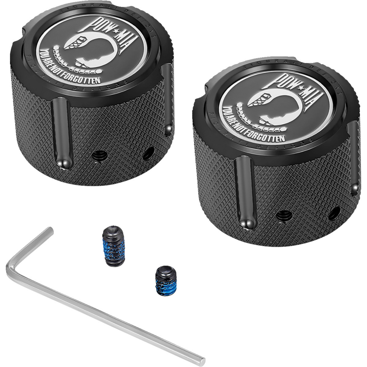 Figurati Designs #FD50-FAC-BK - Axle Nut Cover - Front - Stainless Steel - POW MIA - Black