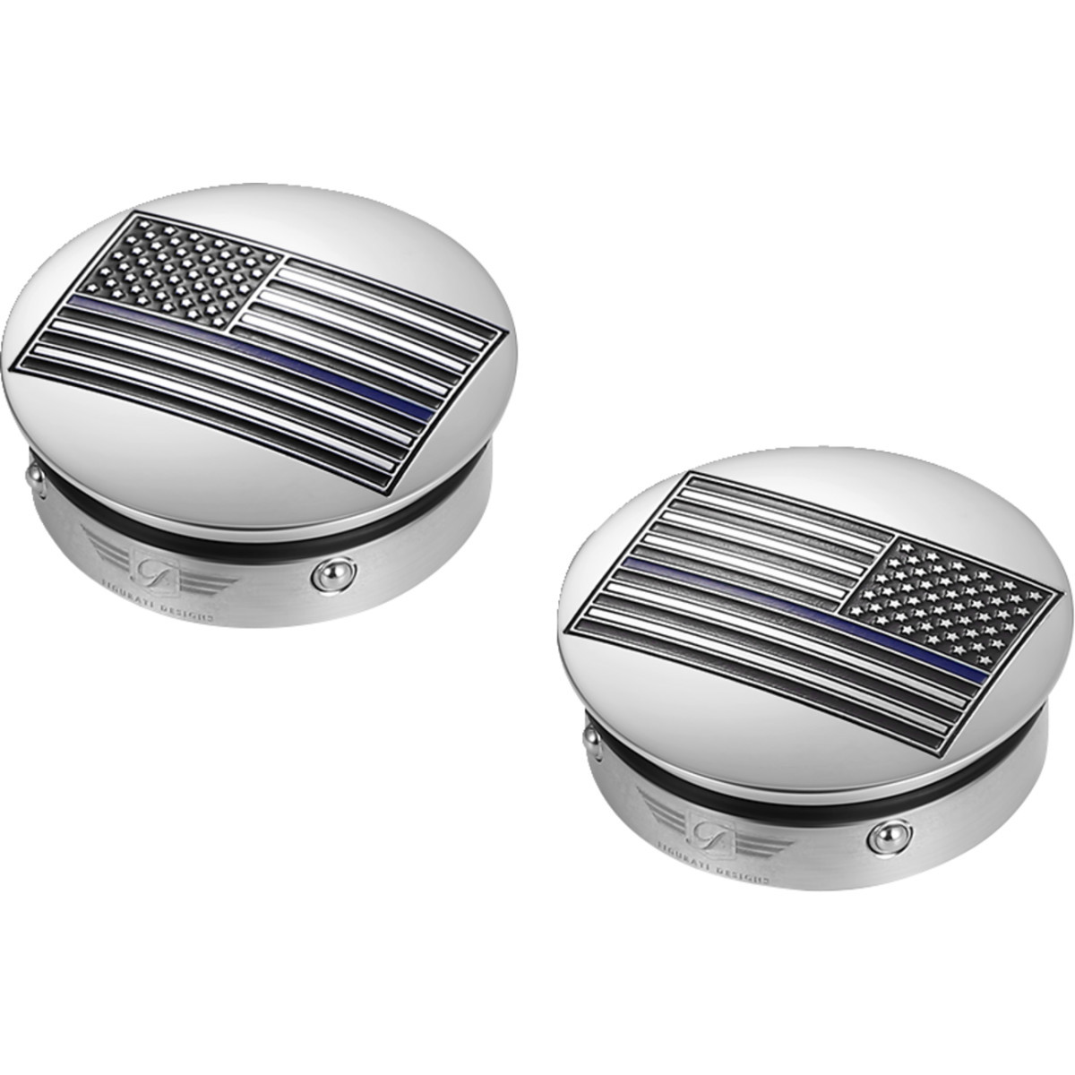 Figurati Designs #FD70-ABFL-SS - Swing Arm Covers - Blue Line American Flag - Custom - Reversed