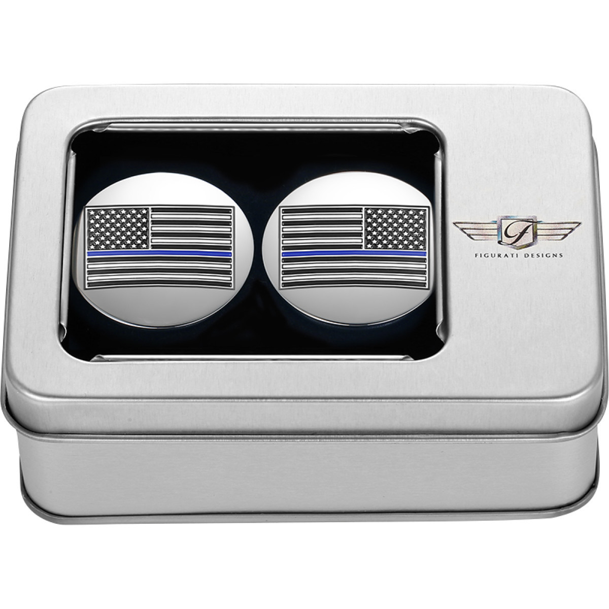 Figurati Designs #FD70-ABFL-SS - Swing Arm Covers - Blue Line American Flag - Custom - Reversed