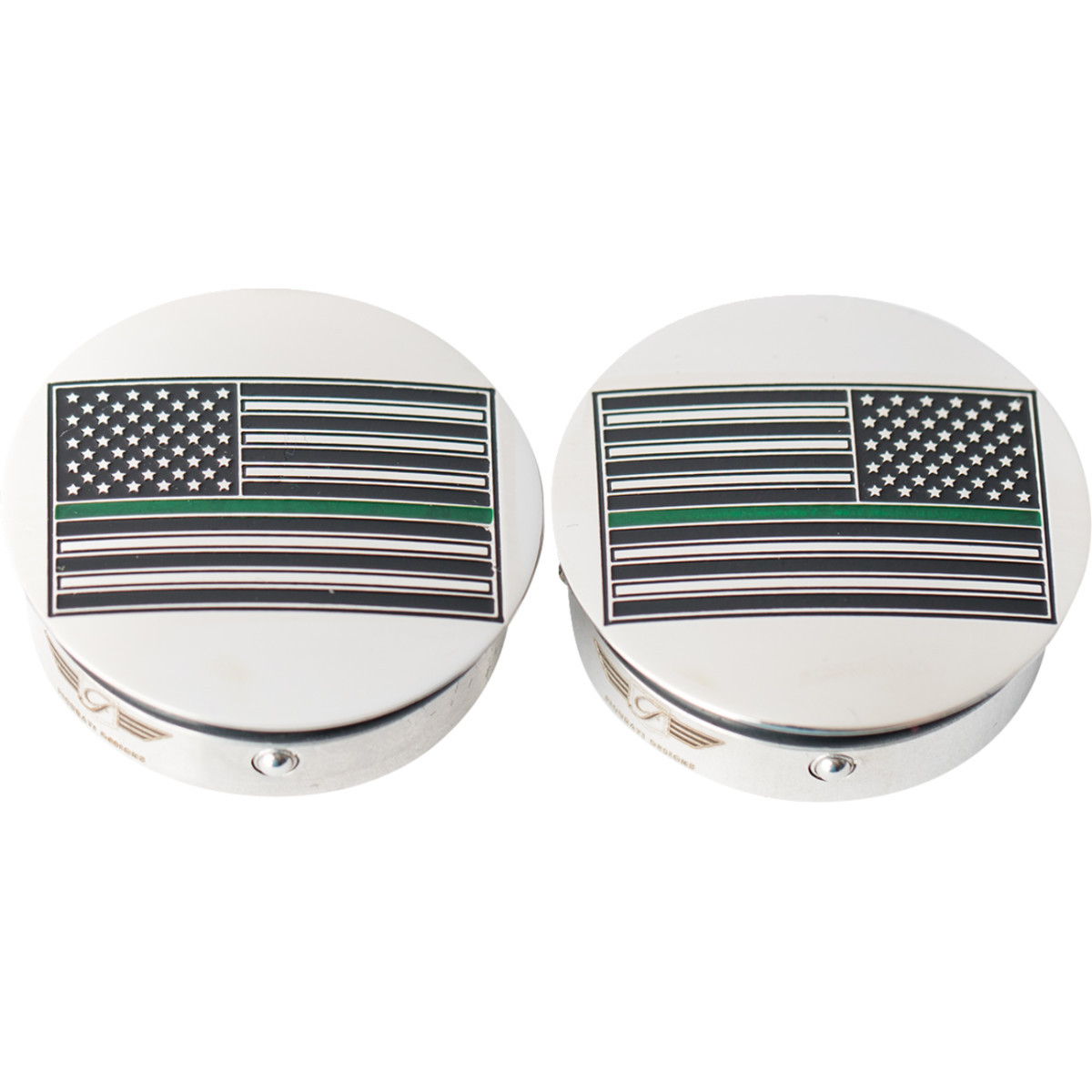 Figurati Designs #FD72-AFGL-SS - Swing Arm Covers - Green Line American Flag - Custom - Reversed