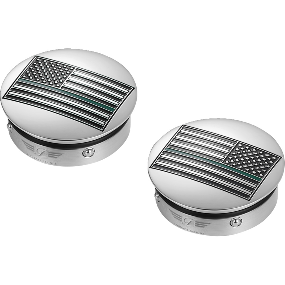 Figurati Designs #FD72-AFGL-SS - Swing Arm Covers - Green Line American Flag - Custom - Reversed