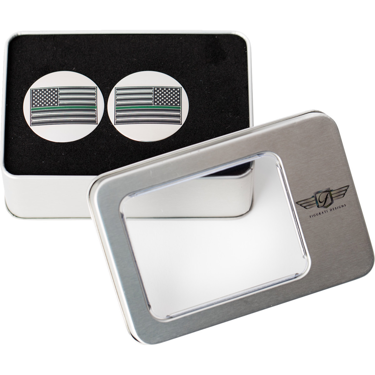 Figurati Designs #FD72-AFGL-SS - Swing Arm Covers - Green Line American Flag - Custom - Reversed