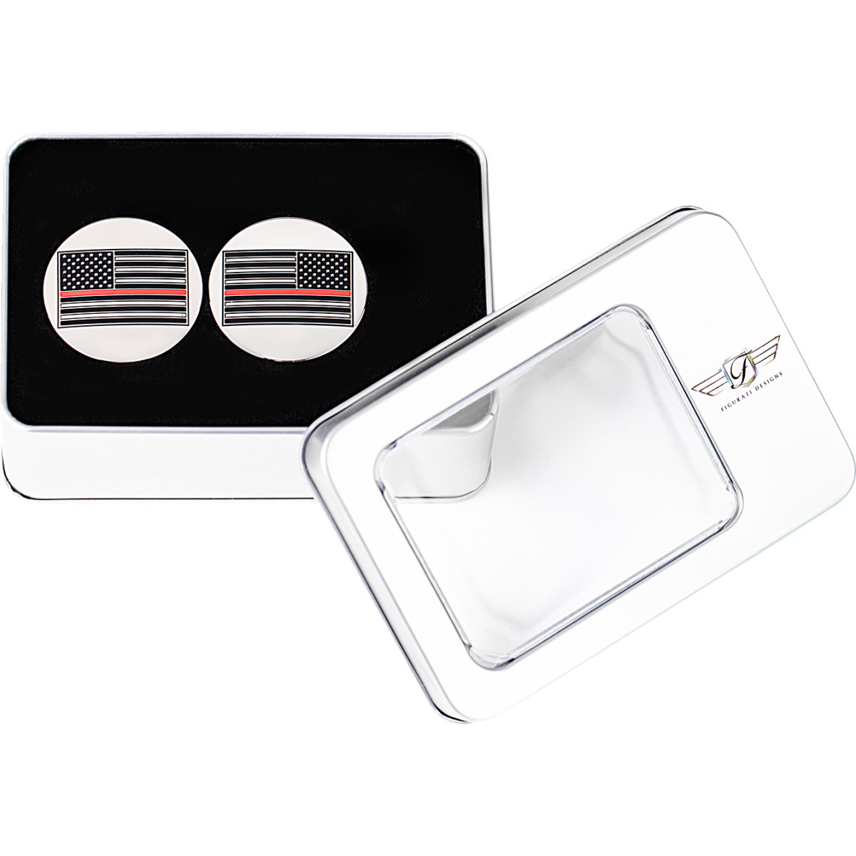 Figurati Designs #FD73-AFRL-SS - Swing Arm Covers - Red Line American Flag - Custom - Reversed