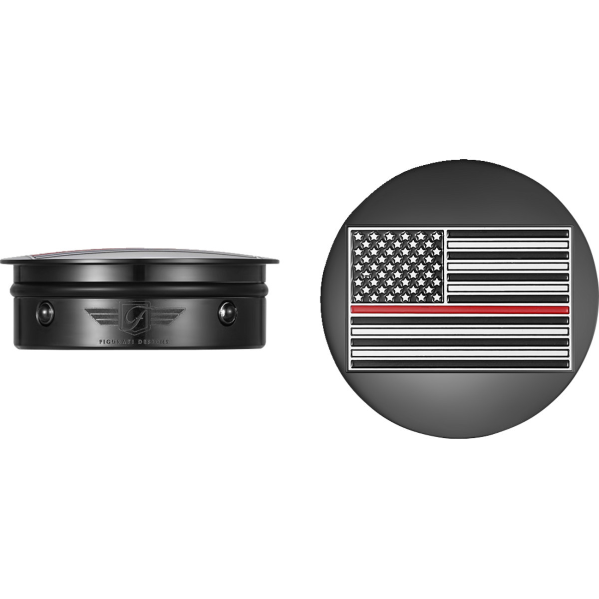Figurati Designs #FD75-AFRL-BLK - Swing Arm Covers - Red Line American Flag - Custom - Black - Reversed