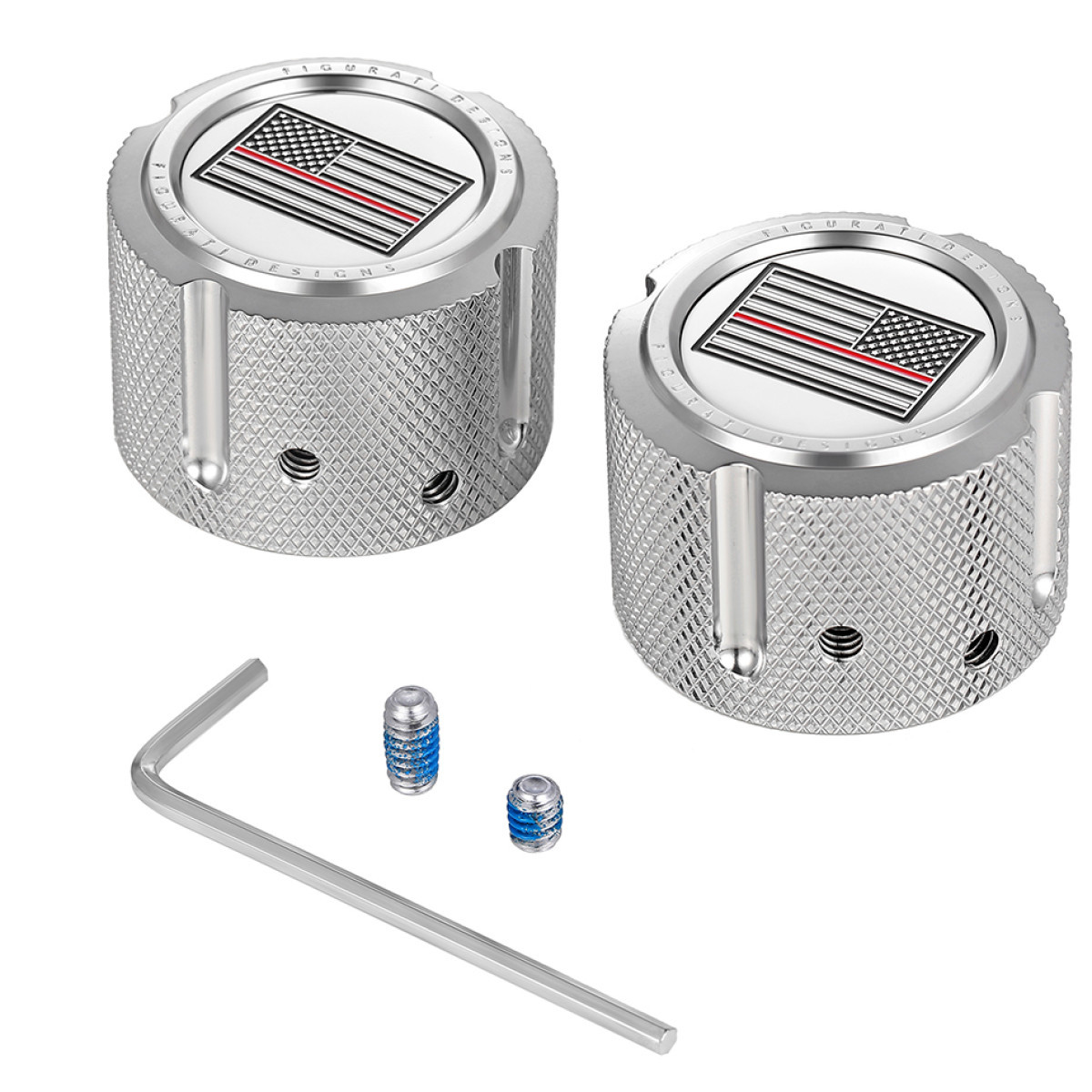 Figurati Designs #FD73-FAC-SS - Axle Nut Cover - Front - Stainless Steel - Red Line Flag - Silver