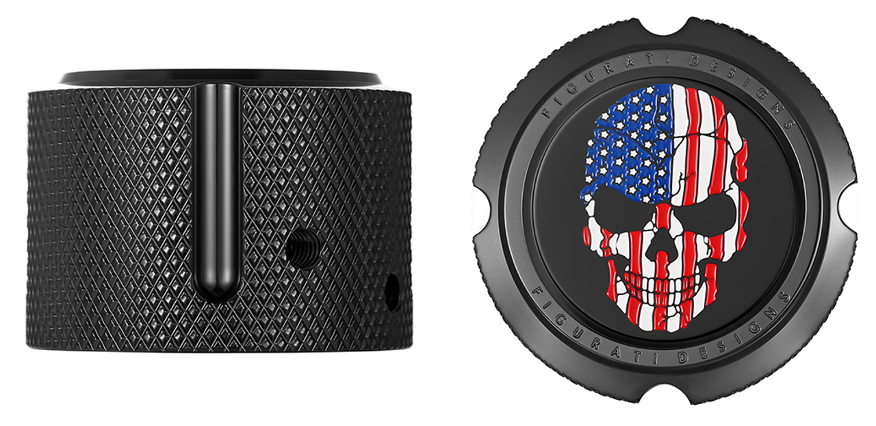 Figurati Designs Axle Nut Cover - Front - Stainless Steel - Red/White/Blue Flag Skull - Black (#FD25-FAC-BK)