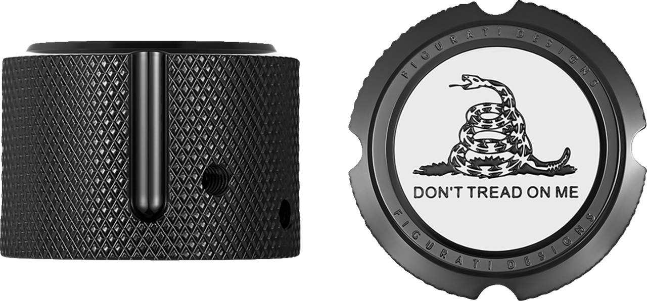 Figurati Designs Axle Nut Cover - Front - Stainless Steel - Don't Tread On Me - Black (#FD40-FAC-BK)