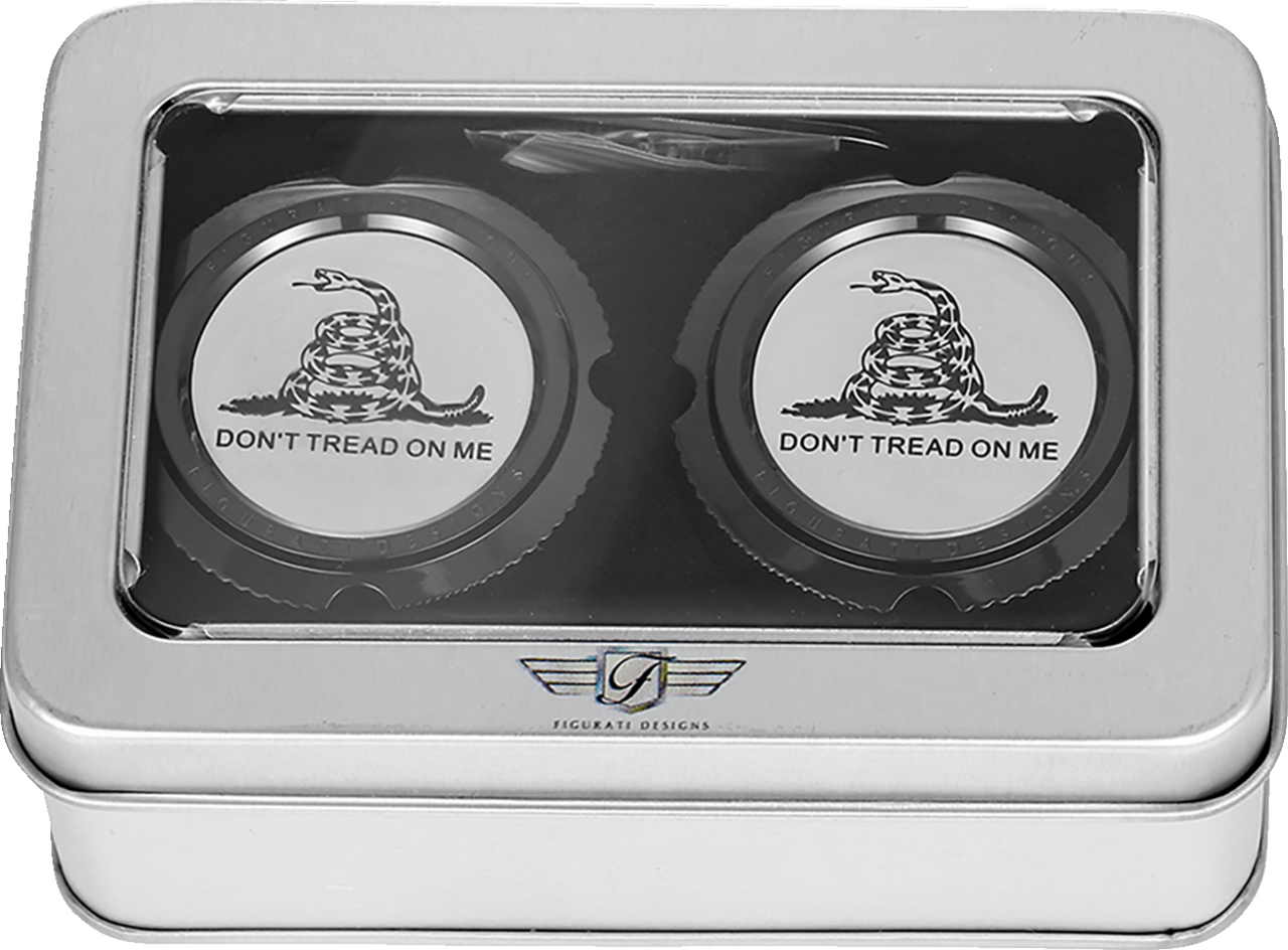 Figurati Designs Axle Nut Cover - Front - Stainless Steel - Don't Tread On Me - Black (#FD40-FAC-BK)