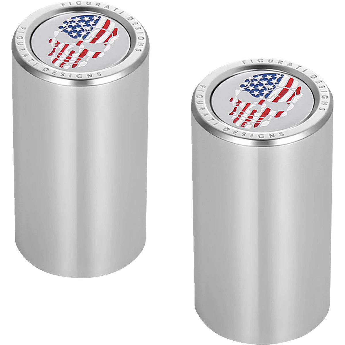 Figurati Designs #FD24-DC-2545-SS - Docking Covers - Red/White/Blue American Flag Skull - Long - Silver