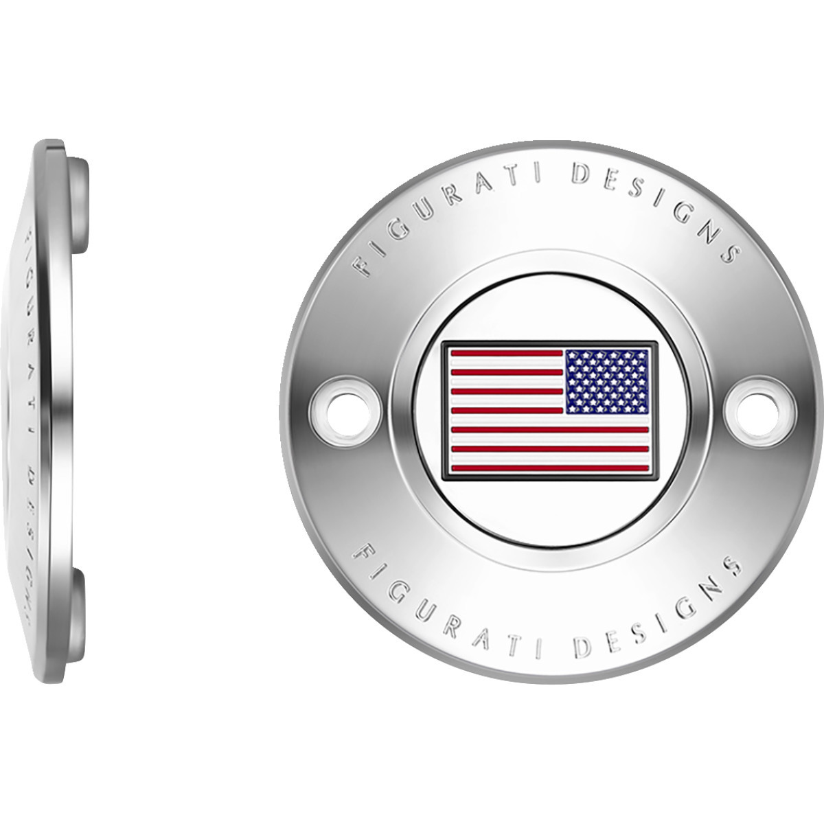 Figurati Designs #FD20-TC-2H-SS - Timing Cover - 2 Hole - American Flag - Reversed - Stainless Steel