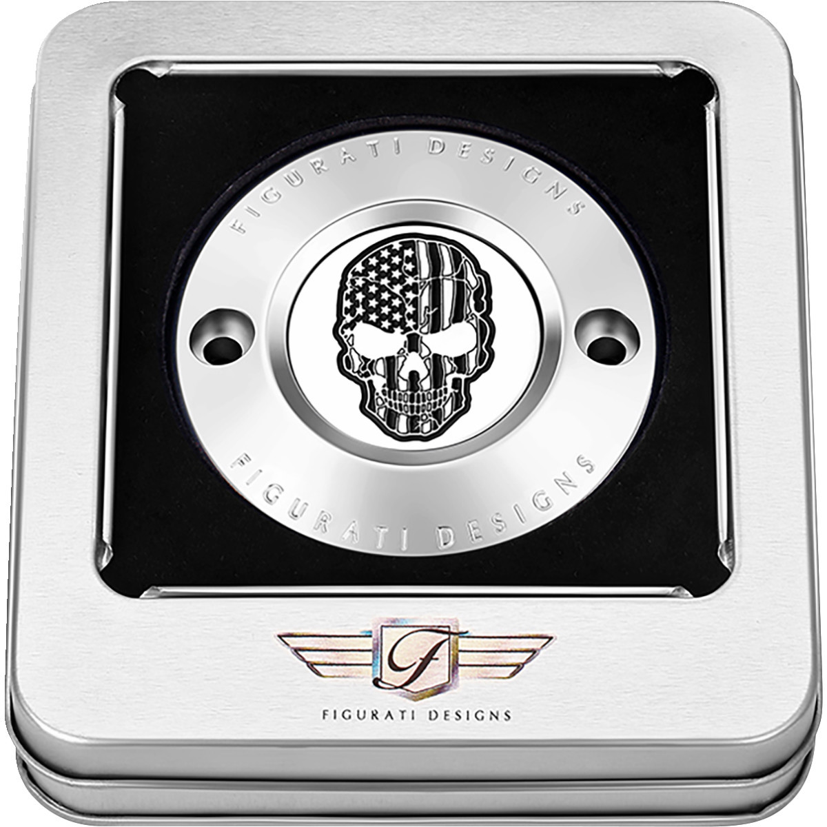 Figurati Designs #FD27-TC-2H-SS - Timing Cover - 2 Hole - Skull - Contrast Cut - Stainless Steel
