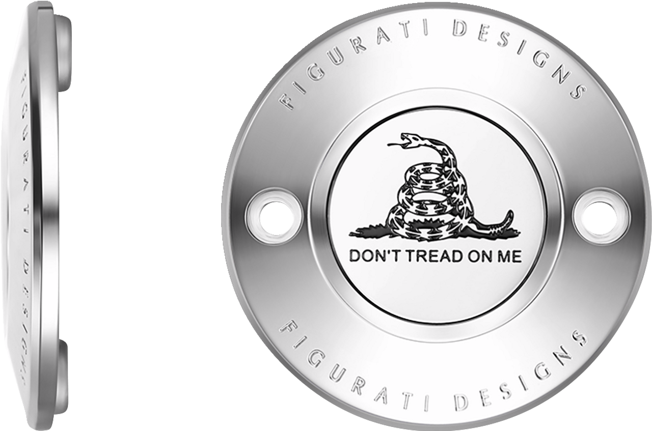 Figurati Designs Timing Cover - 2 Hole - Don't Tread on Me - Stainless Steel (#FD40-TC-2H-SS)