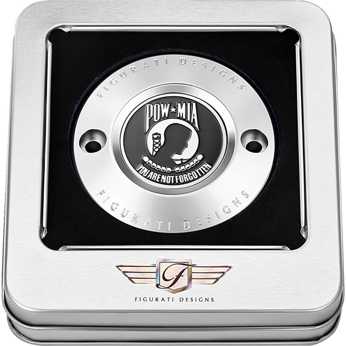 Figurati Designs #FD50-TC-2H-SS - Timing Cover - 2 Hole - POW MIA - Stainless Steel