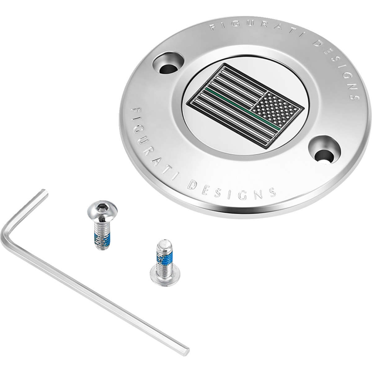 Figurati Designs #FD72-TC-2H-SS - Timing Cover - 2 Hole - Green Line American Flag - Stainless Steel