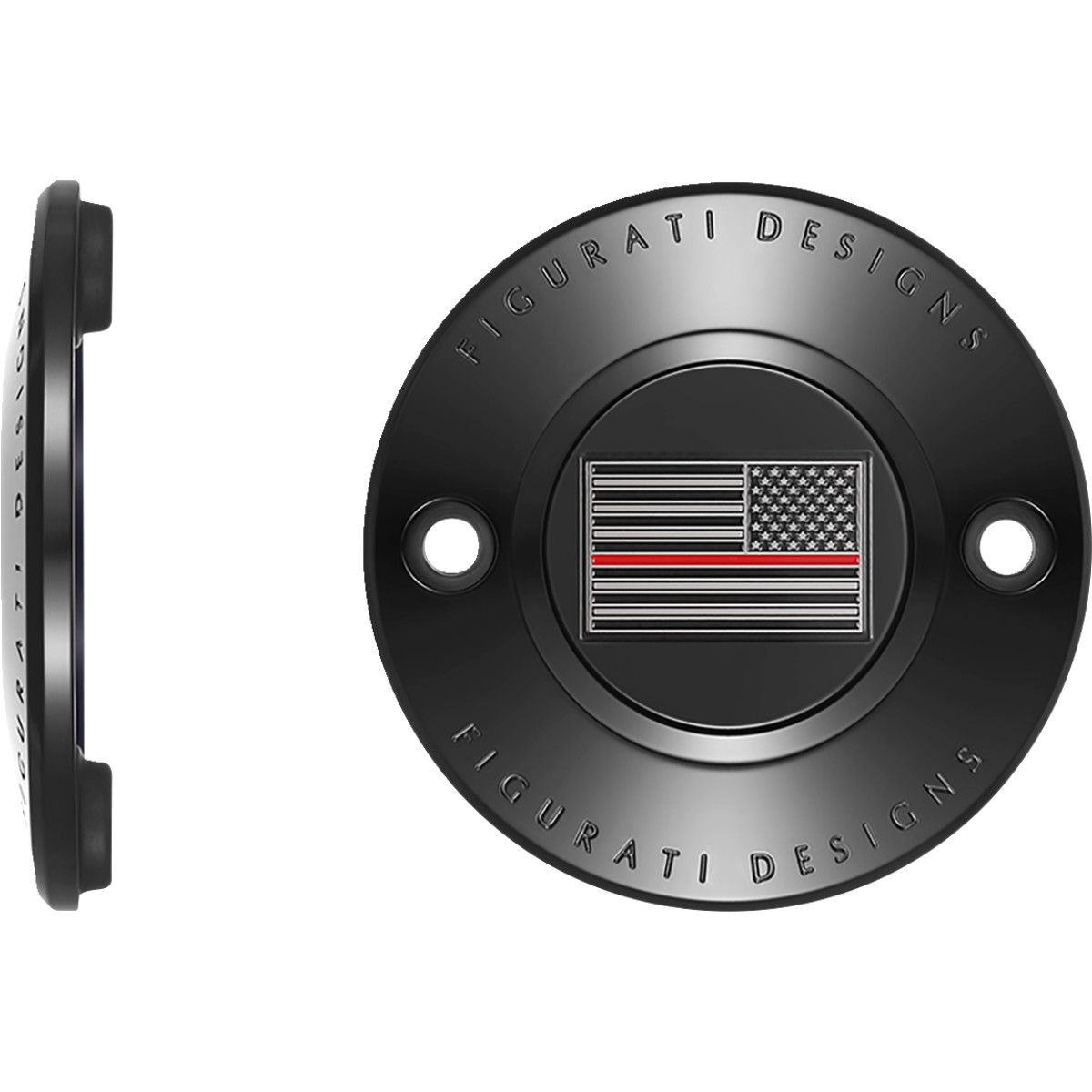 Figurati Designs #FD75-TC-2H-BLK - Timing Cover - 2 Hole - Red Line American Flag - Black