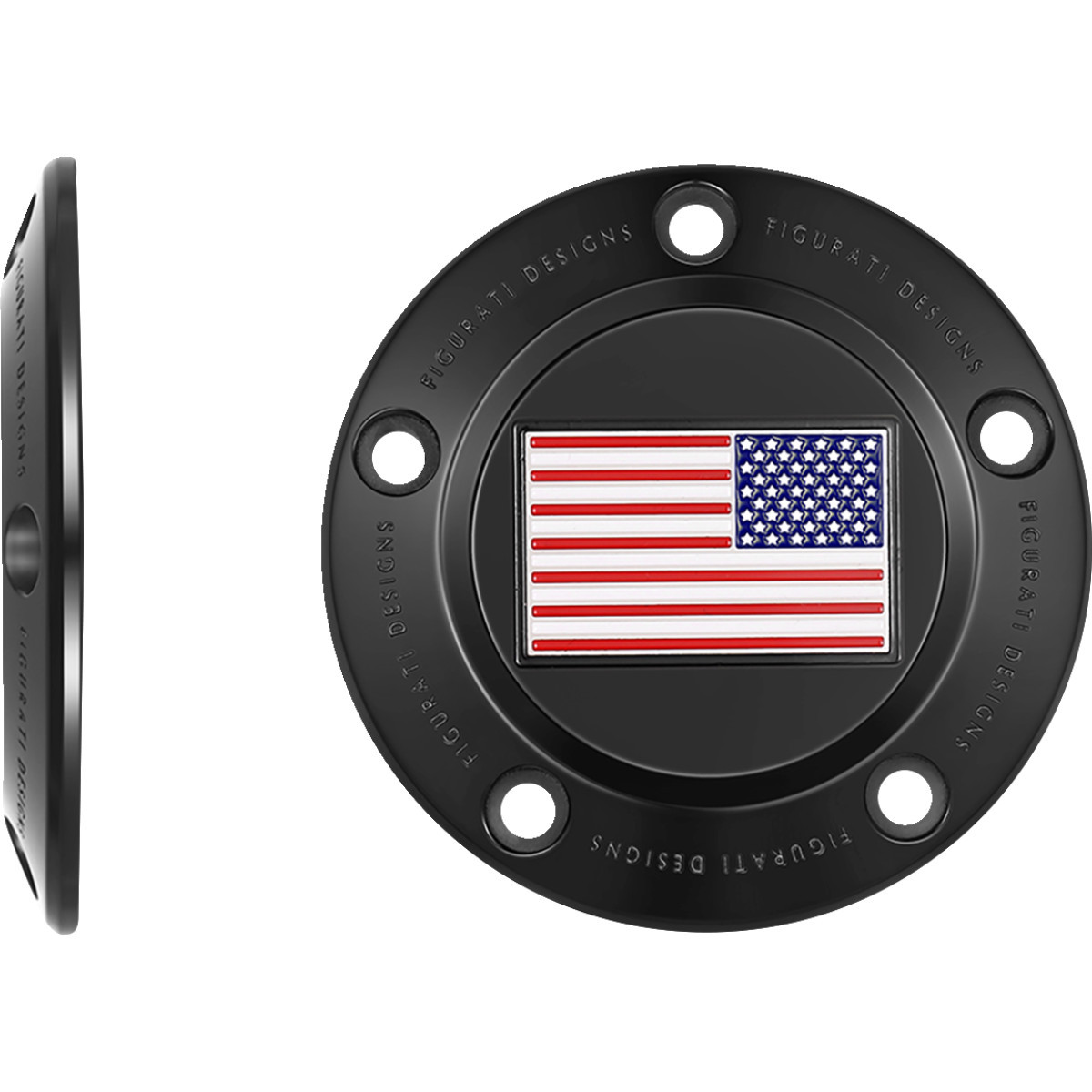 Figurati Designs #FD21R-TC-5H-BLK - Timing Cover - 5 Hole - American Flag - Reversed - Black