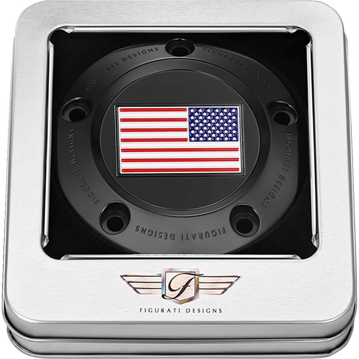Figurati Designs #FD21R-TC-5H-BLK - Timing Cover - 5 Hole - American Flag - Reversed - Black