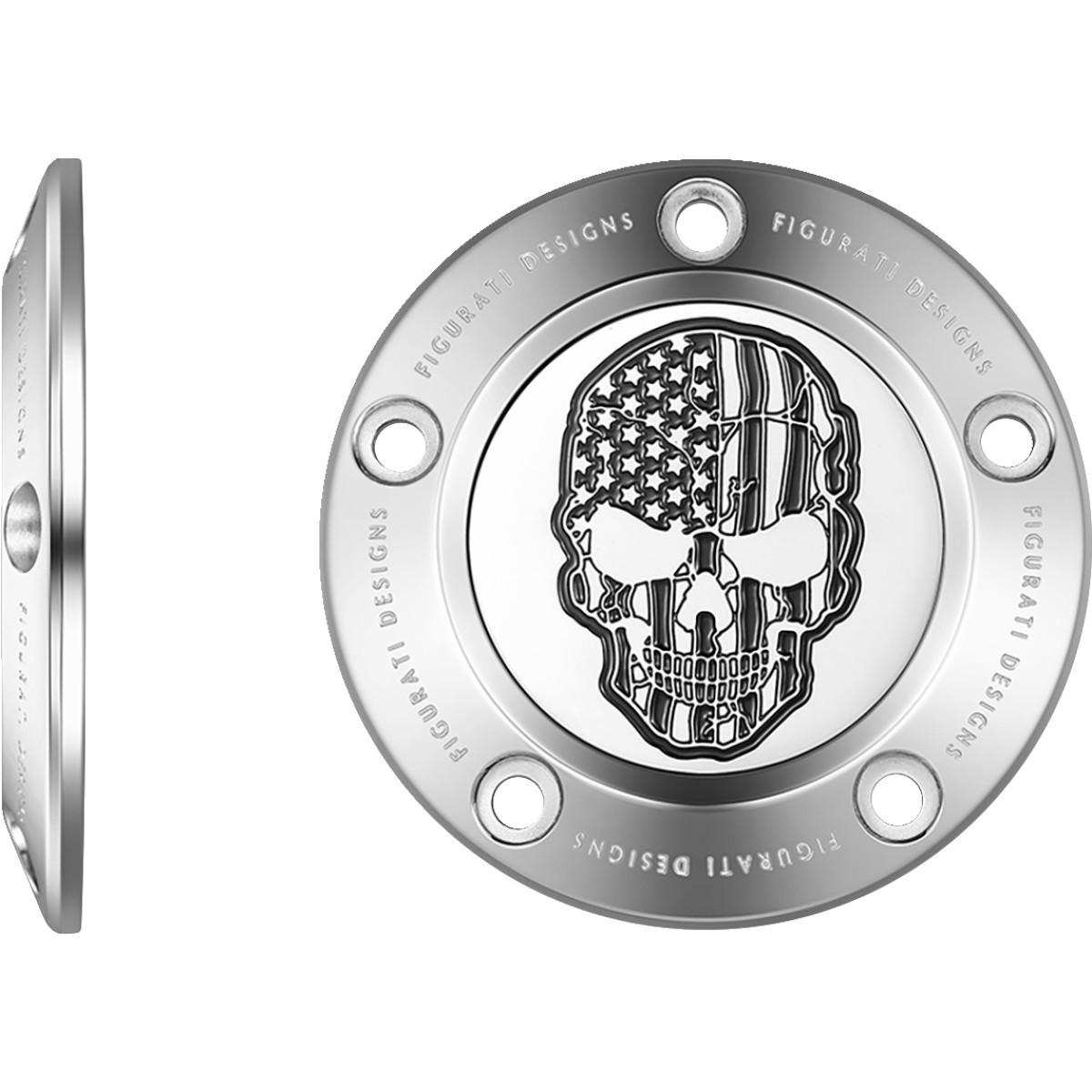 Figurati Designs #FD27-TC-5H-SS - Timing Cover - 5 Hole - Skull - Contrast Cut - Stainless Steel