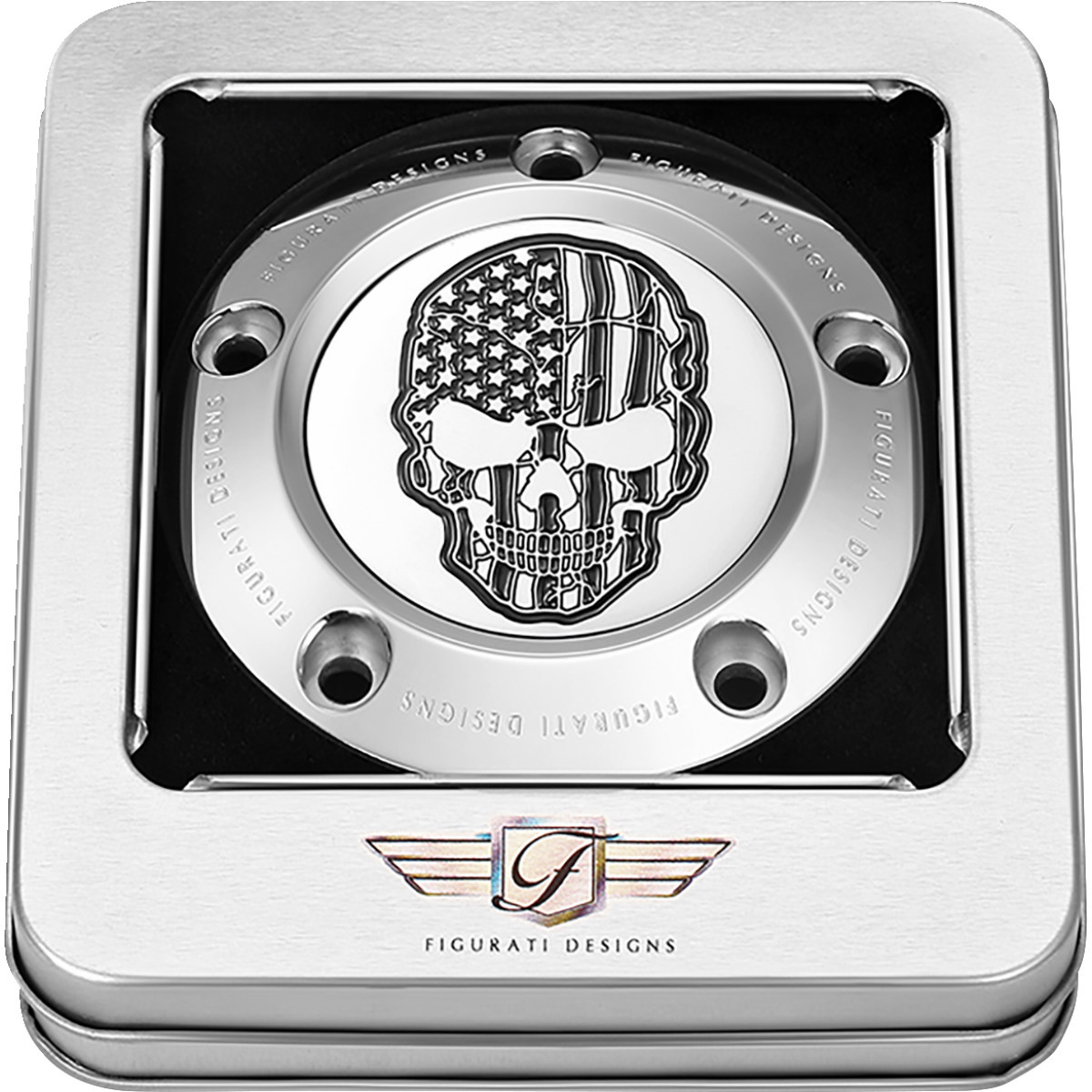 Figurati Designs #FD27-TC-5H-SS - Timing Cover - 5 Hole - Skull - Contrast Cut - Stainless Steel