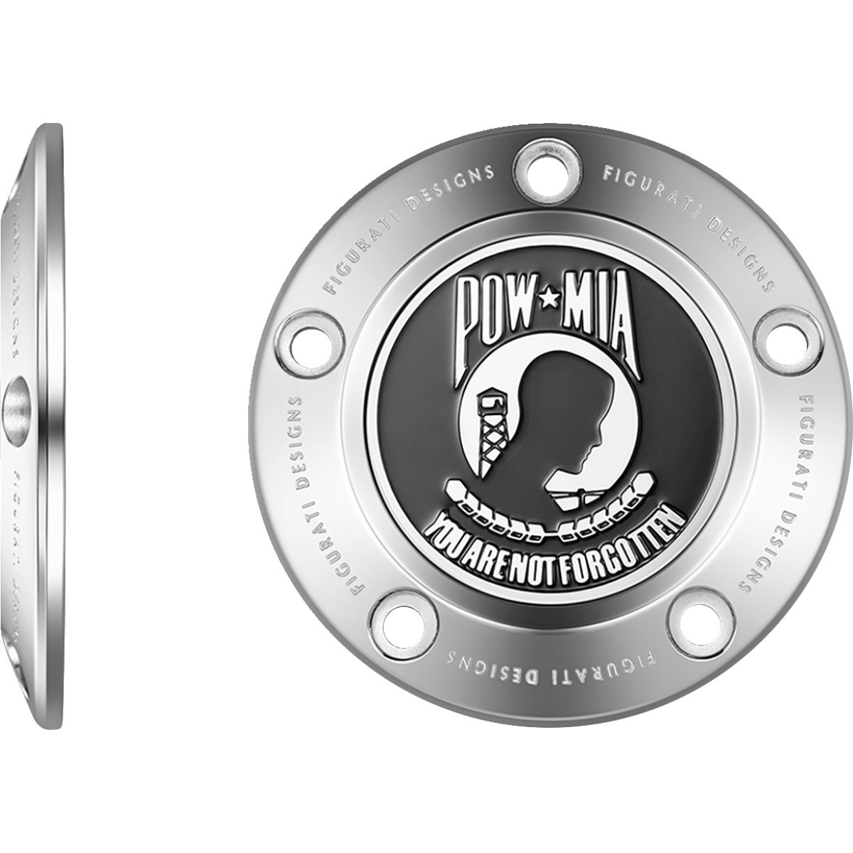 Figurati Designs #FD50-TC-5H-SS - Timing Cover - 5 Hole - POW MIA - Stainless Steel