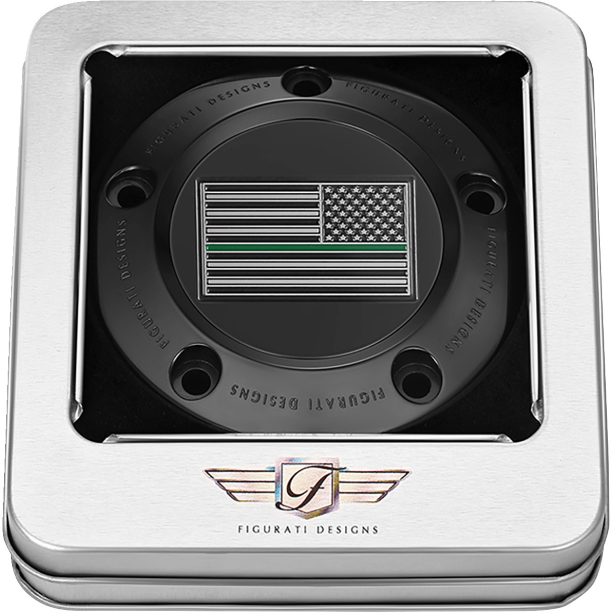 Figurati Designs #FD72-TC-5H-BLK - Timing Cover - 5 Hole - Green Line American Flag - Black