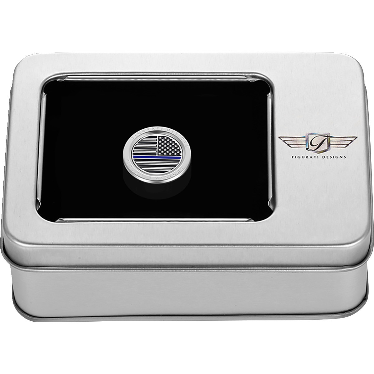 Figurati Designs #FD70-HTSC-SS - Heel-Toe Shifter Cover - Blue Line American Flag - Stainless Steel