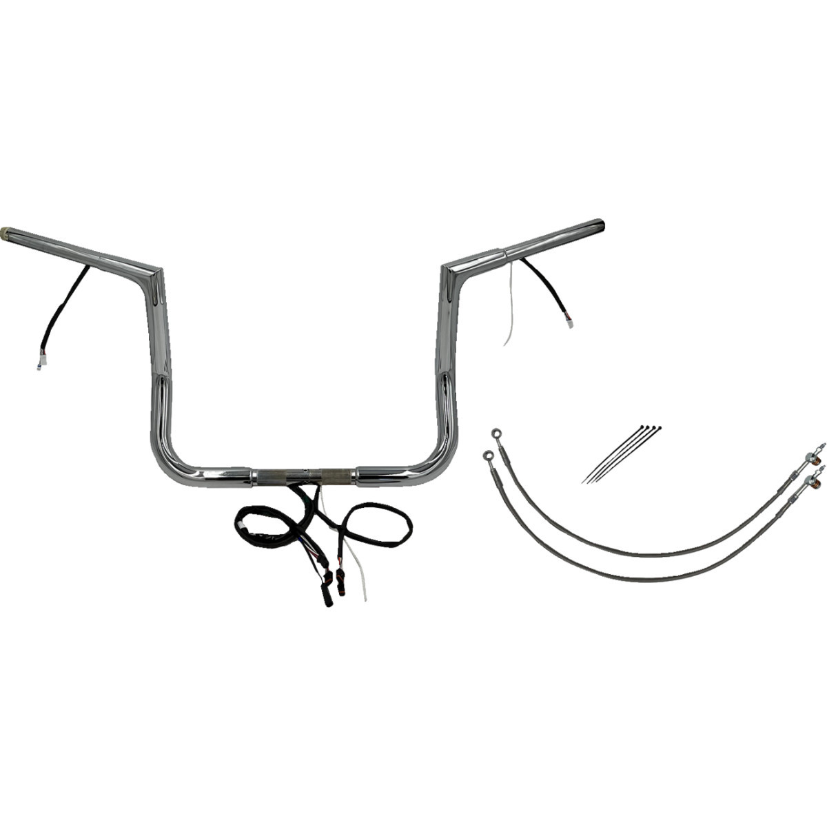FAT Baggers INC. #702212 - EZ Install Wired 1-1/4" Flat Top Handlebar Kit - 12" - Chrome