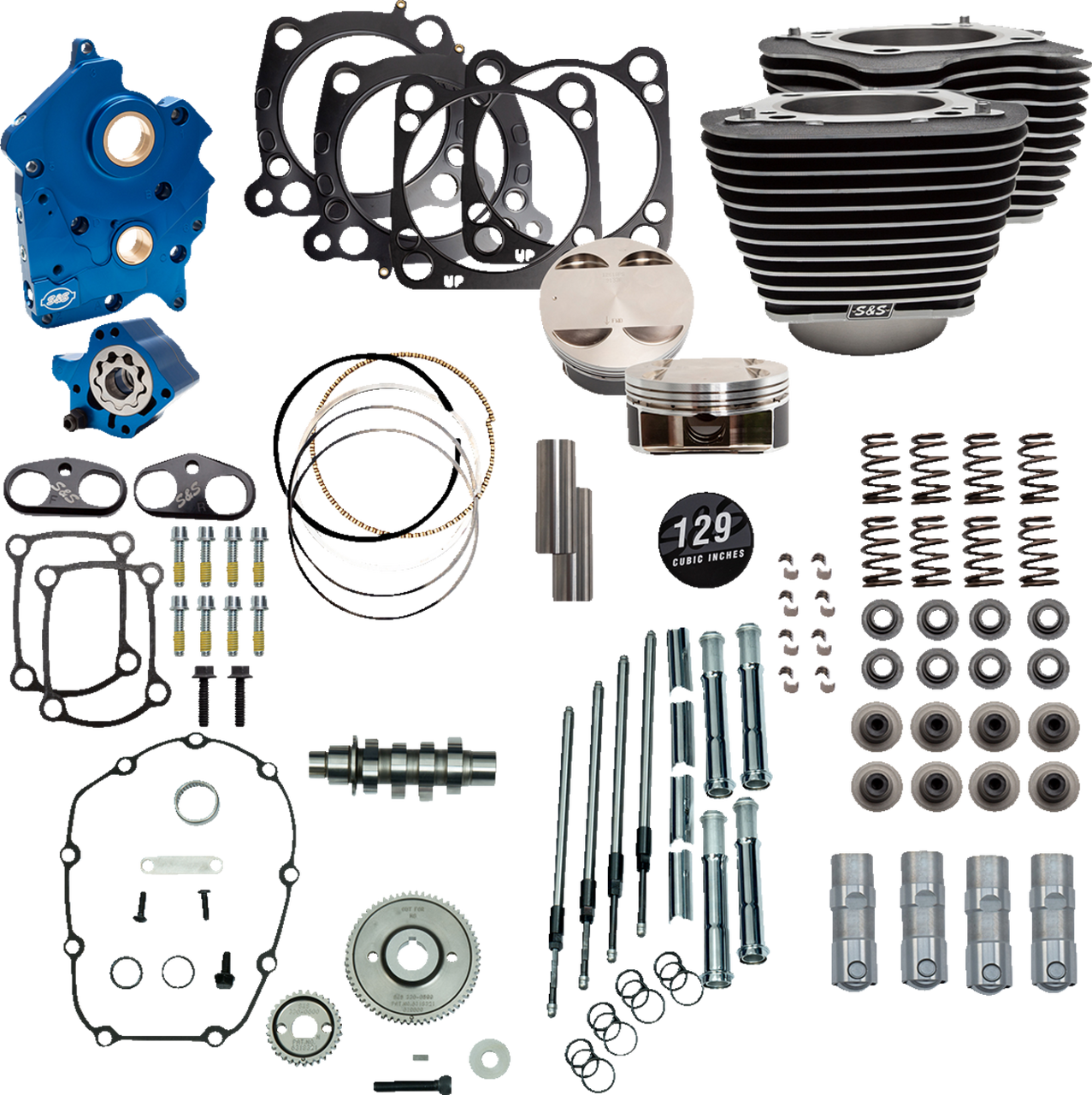 S&S Cycle 310-1224 - 129" Power Package Engine Performance Kit - Gear Drive - Oil Cooled - Highlighted Fins - M8