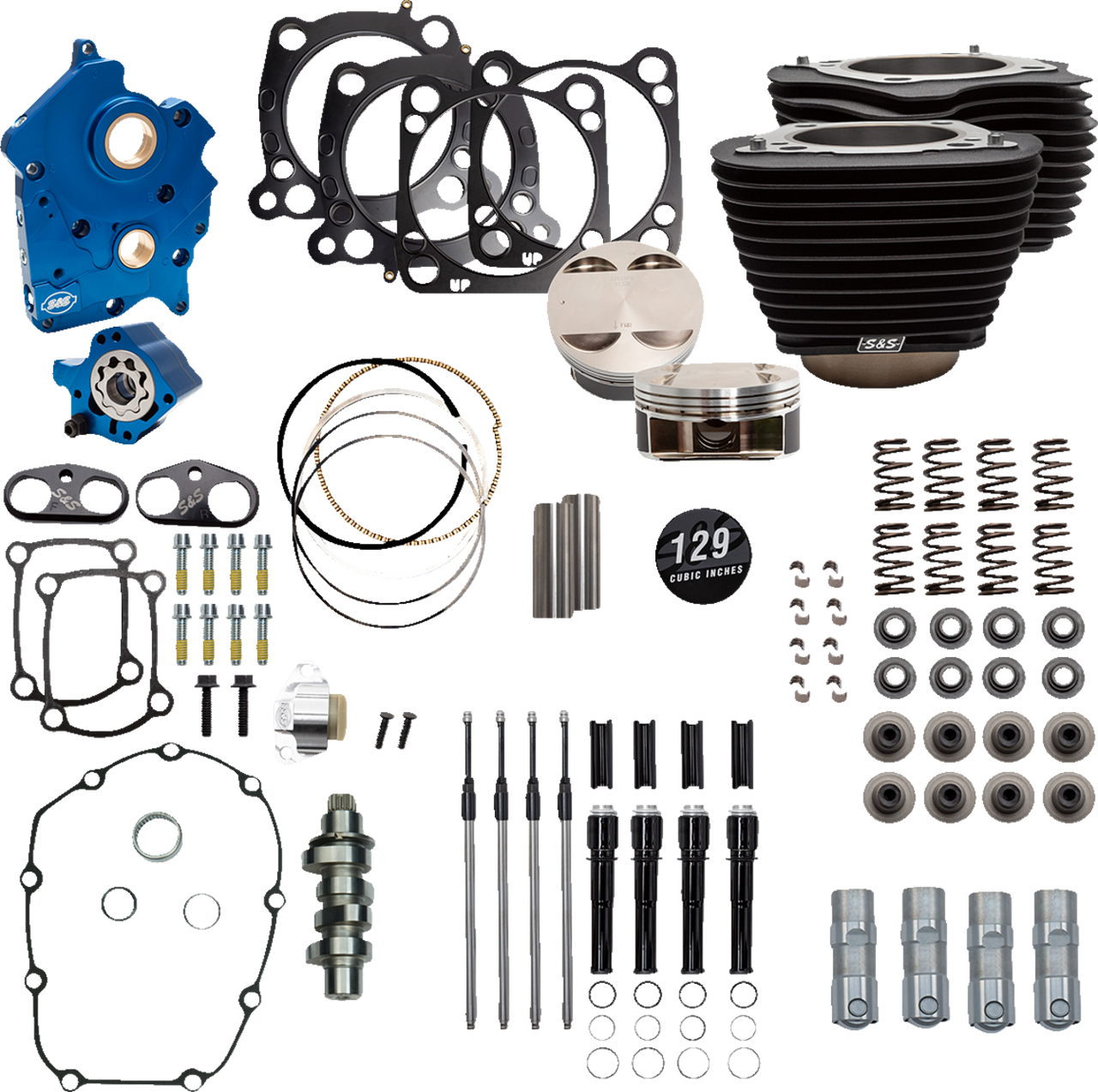 S&S Cycle 310-1226 - 129" Power Package Engine Performance Kit - Chain Drive - Oil Cooled - Non-Highlighted Fins - M8