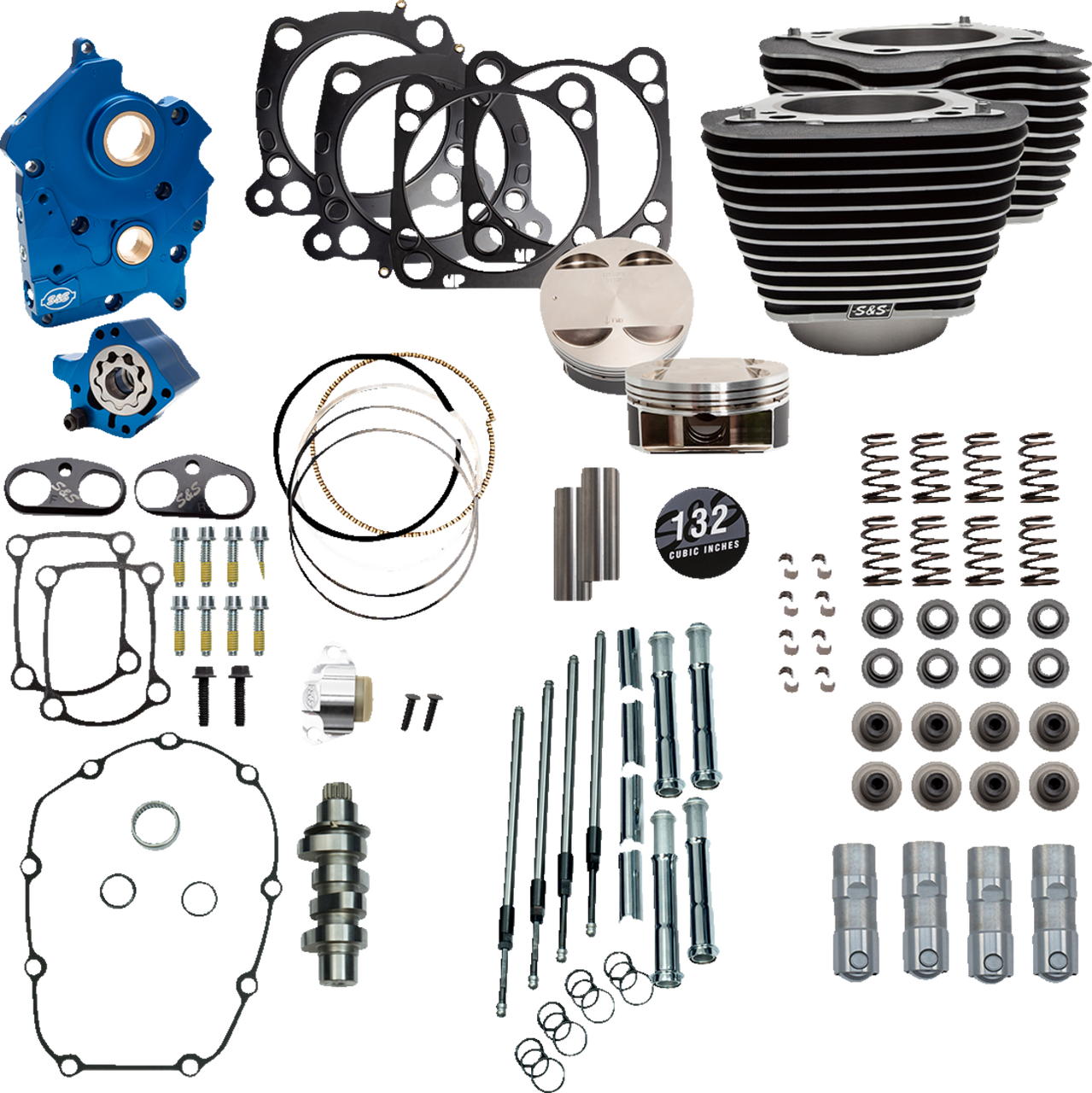 S&S Cycle 310-1229 - 132" Power Package Engine Performance Kit - Chain Drive - Water Cooled - Highlighted Fins - M8