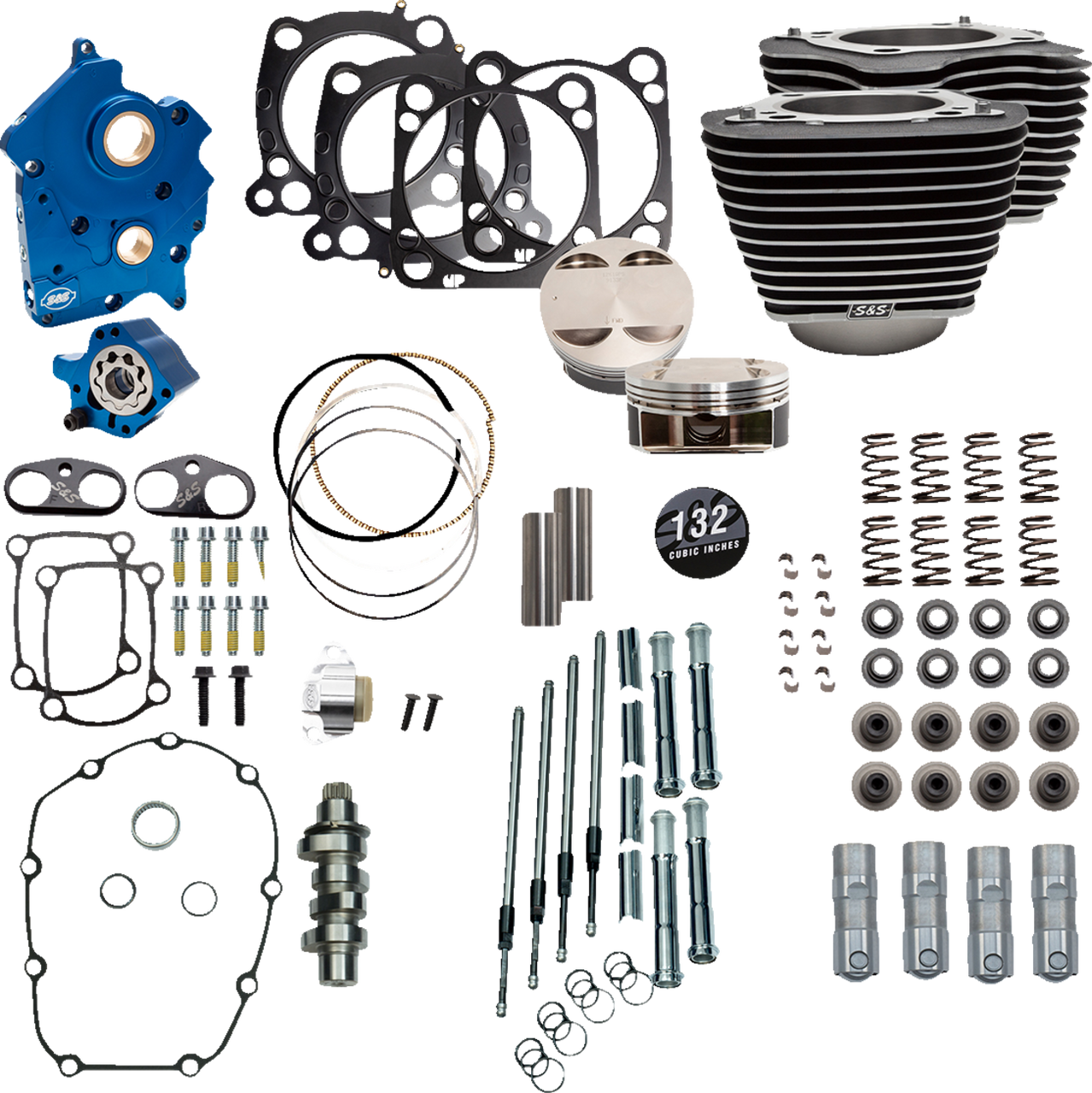 S&S Cycle 310-1231 - 132" Power Package Engine Performance Kit - Chain Drive - Oil Cooled - Highlighted Fins - M8