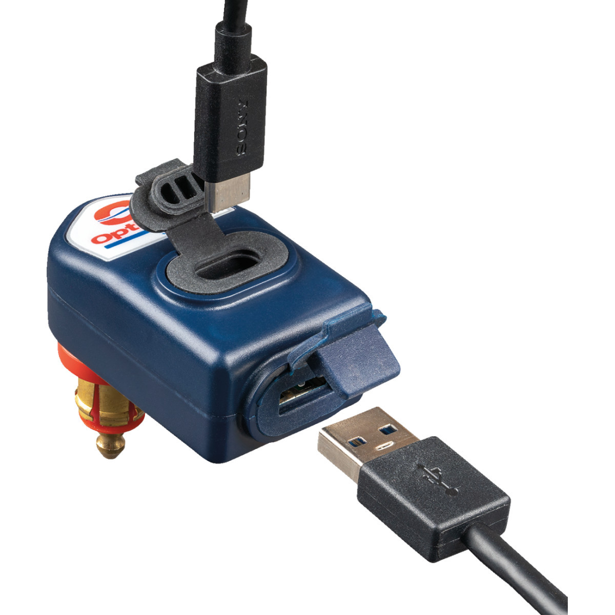 Tecmate #O-114 - Dual USB Charger - 90° Elbow - USB-A/USB-C