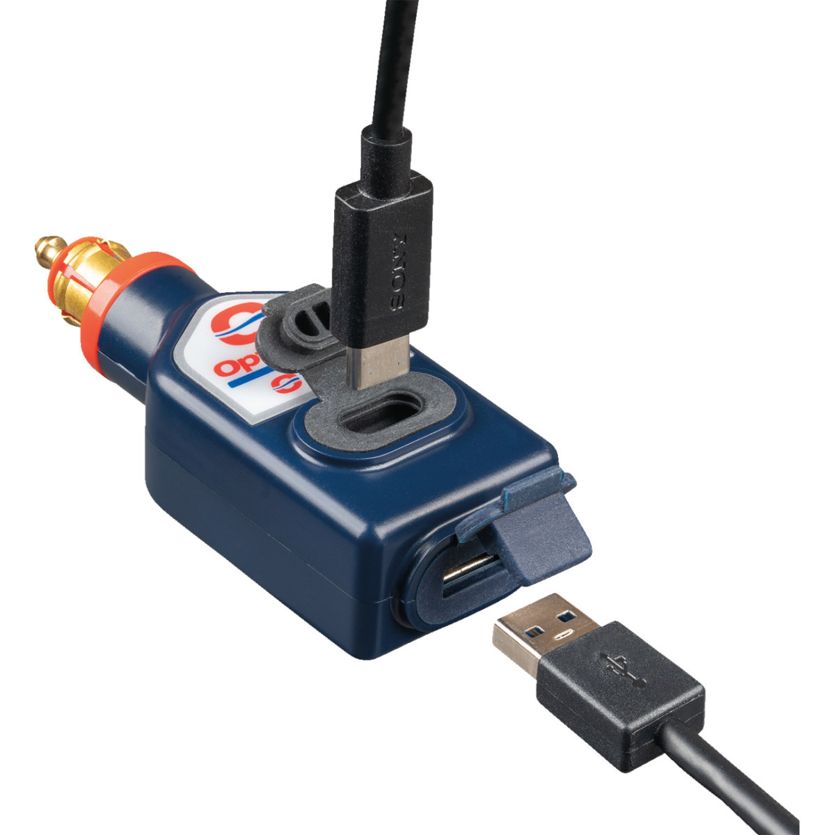 Tecmate #O-119 - Dual USB Charger - 180° BIKE Plug - USB-A/USB-C