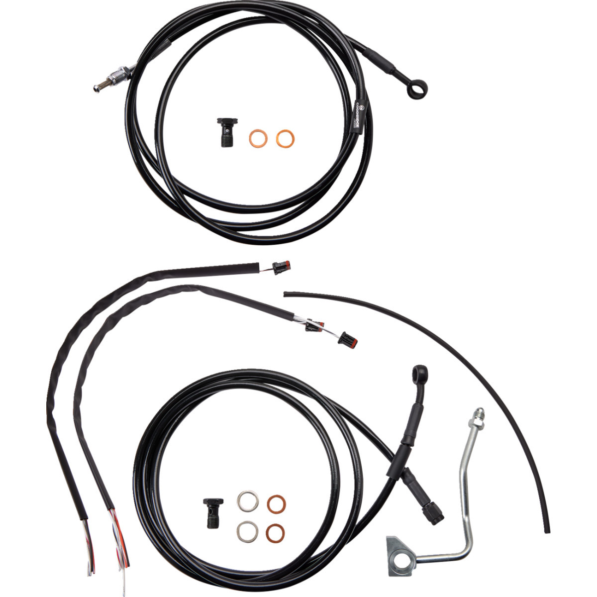 Burly Brand #B30-1234 - Complete Black Vinyl Handlebar Cable/Line Kit for Ape Hangers - 13" - ABS - '17-'20 FLH
