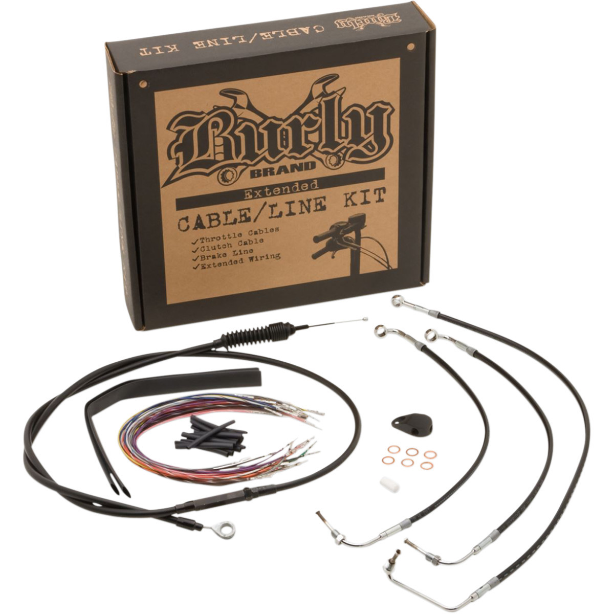 Burly Brand #B30-1234 - Complete Black Vinyl Handlebar Cable/Line Kit for Ape Hangers - 13" - ABS - '17-'20 FLH