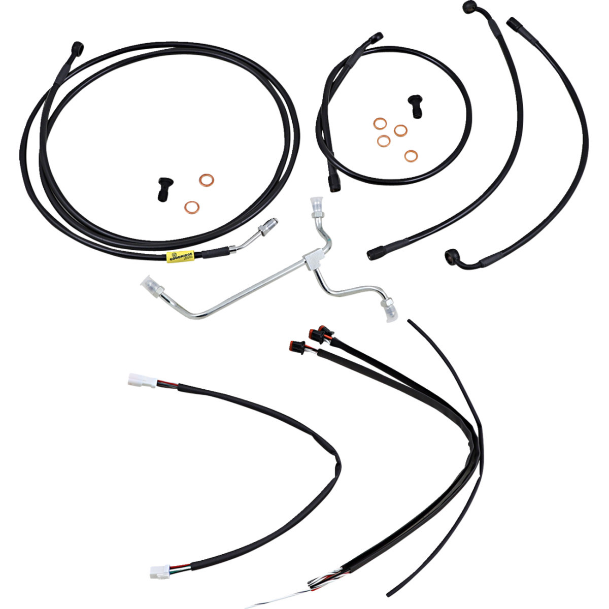 Burly Brand #B30-1237 - Complete Black Vinyl Handlebar Cable/Line Kit for Ape Hangers - 15" - '17-'20 FLH