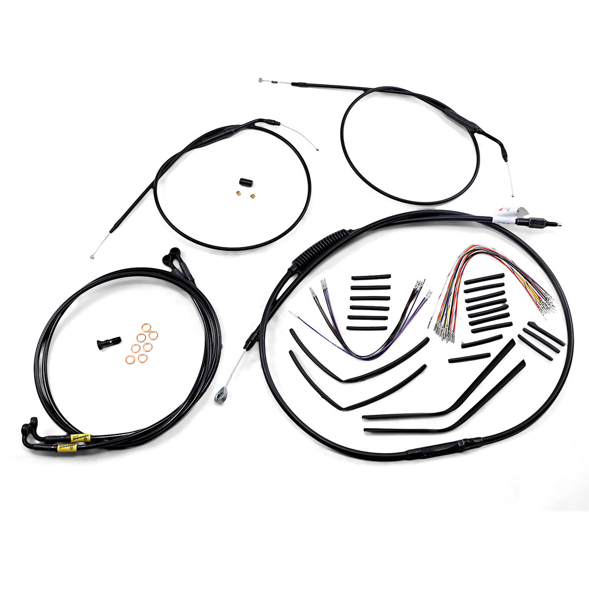 Burly Brand #B30-1193 - Complete Black Vinyl Handlebar Cable/Line Kit for Ape Hangers - 14" - '96-'05 FXD
